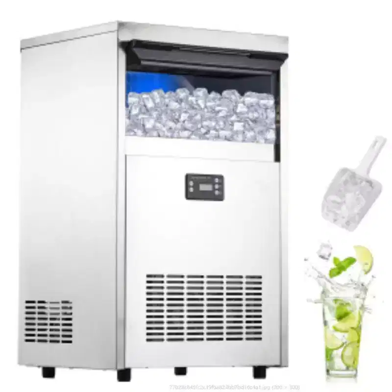 Commercial Ice Maker KX Series - Stainless Steel, 250W, 40kg/Day, 15kg Bin, 5X10--22mm Ice Cubes, KX-50G Long Touch Panel, 110V, PioneerWorks