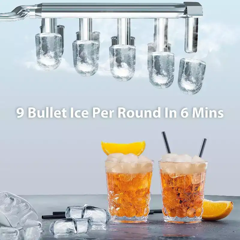 ZAFRO Ice Maker Countertop, Portable Ice Machine with Self-Cleaning, 26.5lbs/24Hrs, 9 Bullet Ice Cubes in 6 Mins, Ice Basket and Scoop, Ideal for Home
