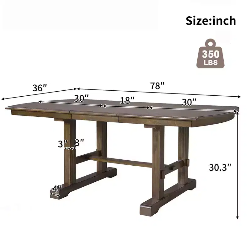 60-78 Extendable Farmhouse Dining Table with Removable Leaf for 4-8 People
