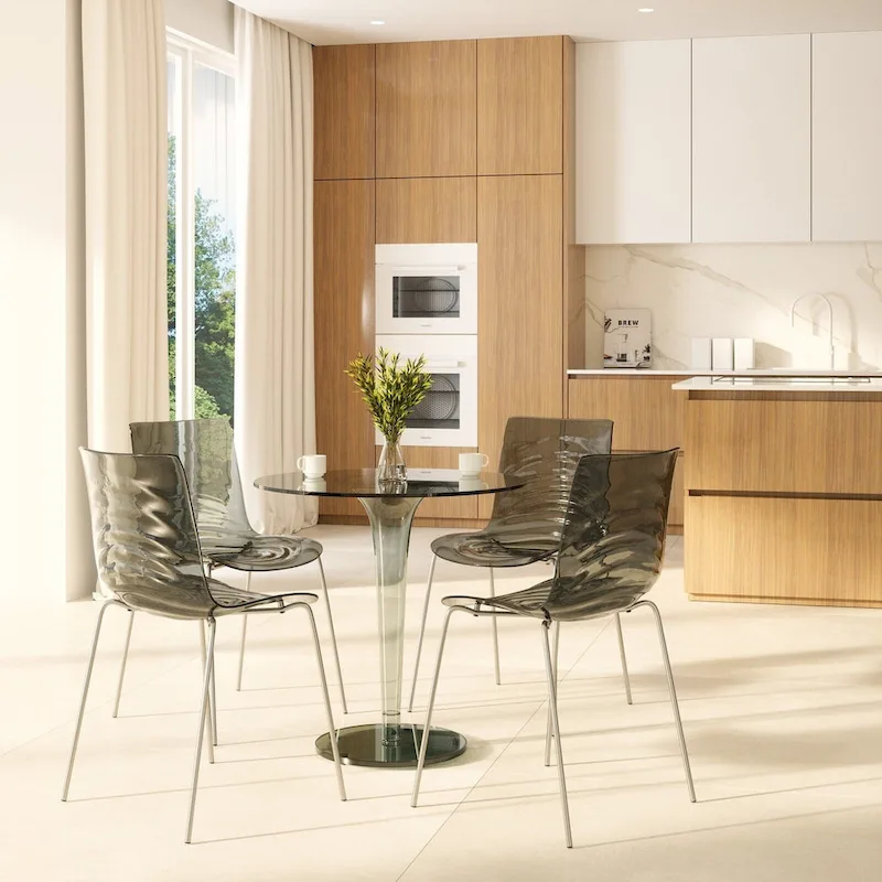 Acrylic Dining Chair with Chrome Legs Modern Accent Side Chair Water Ripple Design Seats