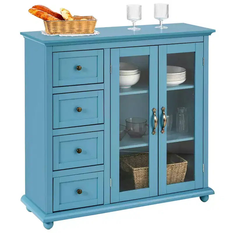 White/Blue/Green Buffet Sideboard with 4 Drawers & 2 Doors 鈥?1 Person