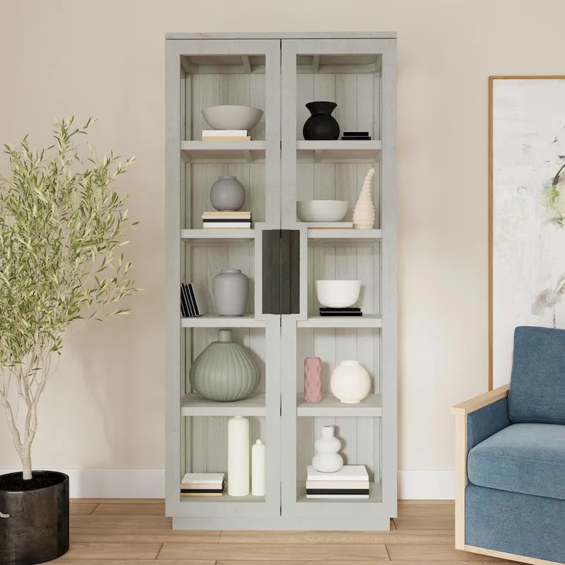 Whitewash / Black Reclaimed Pine Wood Display Cabinet for 1