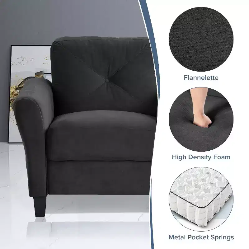 PexFix 35 L x 32.75 H Velvet Upholstered Single Sofa Chair with Button Tufted Backrest Modern Armchair for Living Room Bedroom Office Black