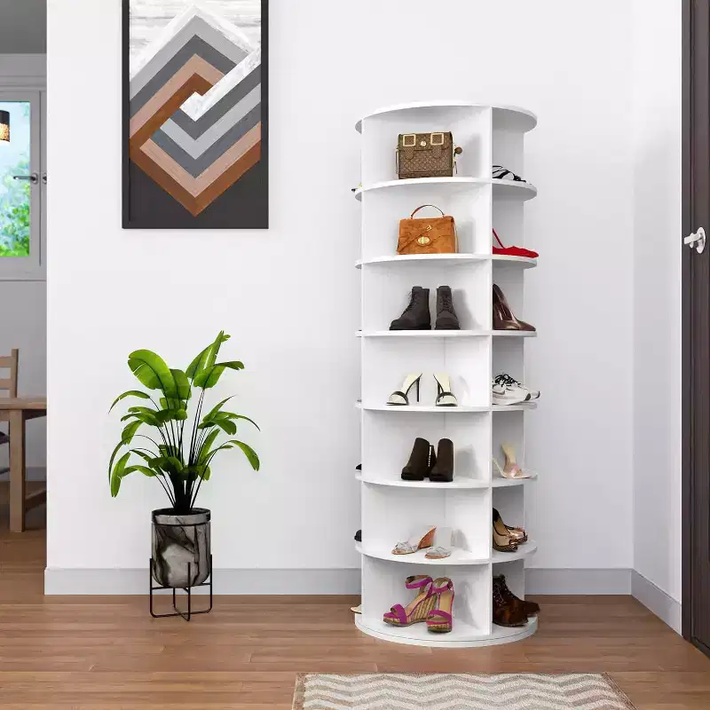 Rotating Shoe Rack Tower, 360 Round Rotating Storage Tower, White Spinning Shoe Rack Tower Shoe Storage