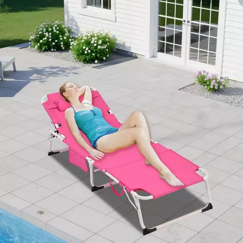 3-in-1 heavy-duty sun lounger with face mask, 5-position adjustable folding recliner, suitable for outdoor portable flat beach loungers