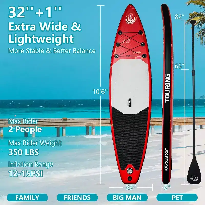 Paddle Board, 10 Ft 6 in Extra Wide Inflatable Stand-Up Paddle Board with Removable Fins, Backpack,for Adult & Youth of All Skill Levels