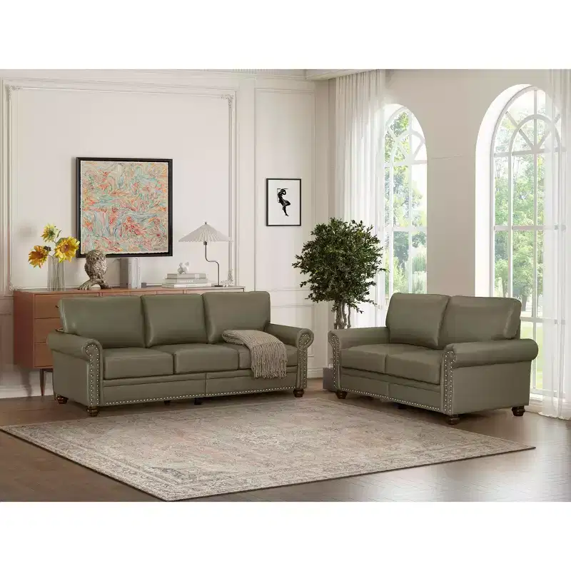 MAYEERTY Line Fabric Upholstery with Storage Sofa, Solid Wood & Metal Frame, Silver Nails Decor for Living Room Gray