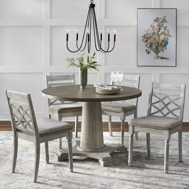 Lifestorey 5pc Belterra 45" Round Pedestal Dining Set Vintage Walnut/White