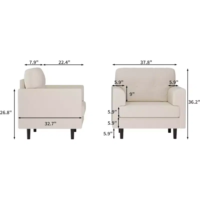 38 Wide Armrest Accent Chair, Linen Upholstered Reading & Lounge Chair for Living Room, Bedroom, Office, Reading Nook, Comfortable Single Sofa Chair