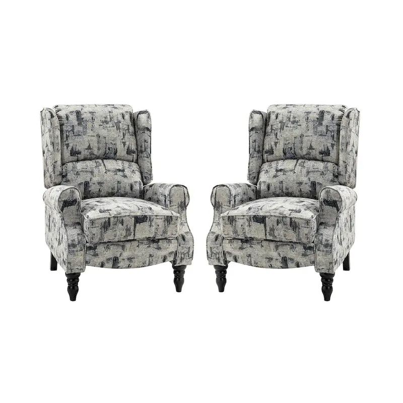 Olympus Upholstered Classic Manual Wingback Recliner with Solid Wood Legs Set of 2 by HULALA HOME
