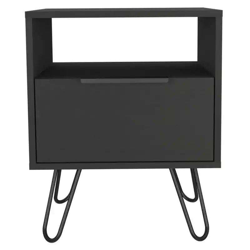 22" Black Wood One-Drawer Nightstand, Bedroom Side Table
