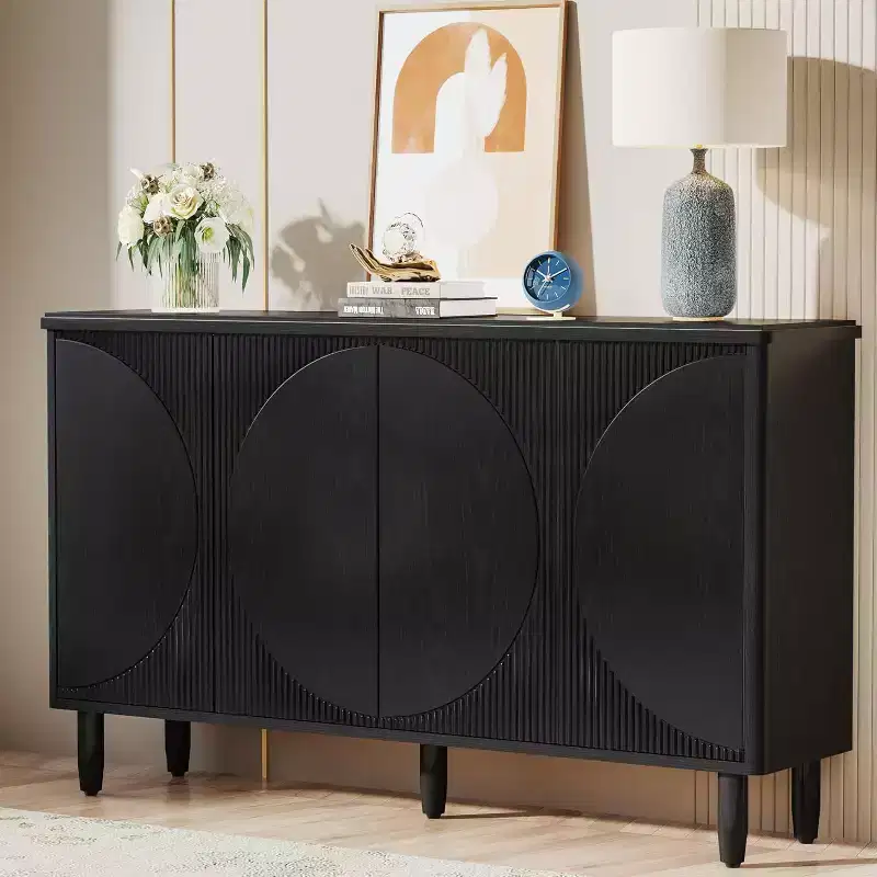 Lantine Modern Buffet Cabinet Sideboard with Storage Doors, Suitable for Living Room, Kitchen, Dining Room (Black)