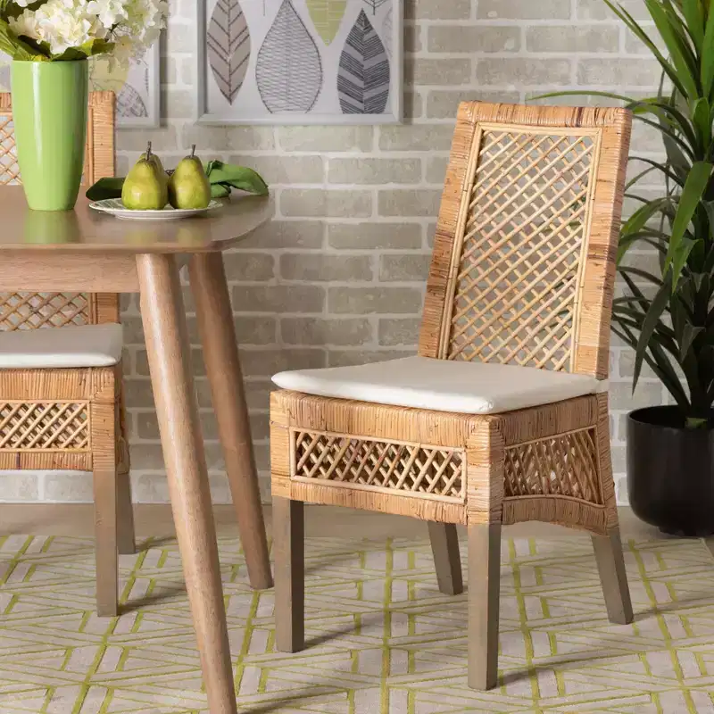 2pc Argos Rattan and Wood Dining Chair Set Natural/Brown - bali & pari: Tropical Craftsmanship, Plush Comfort