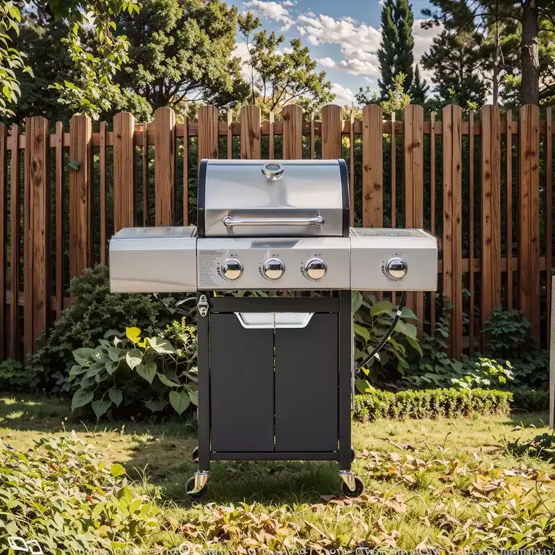 TUYOHW 3-Burner propane Gas BBQ Grill,40500BTU Output Outdoor Grill with Wheels&Foldable Side Table,Enameled Cast Iron Cooking Grids