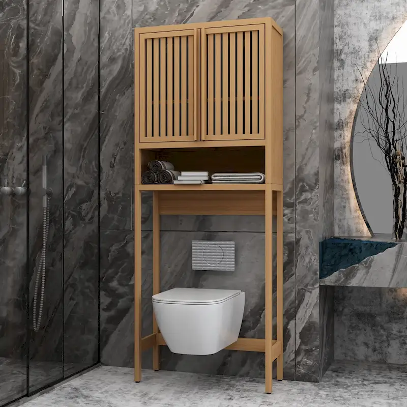 Freestanding Toilet Storage Rack for Bathroom and Laundry Room, Natural Color