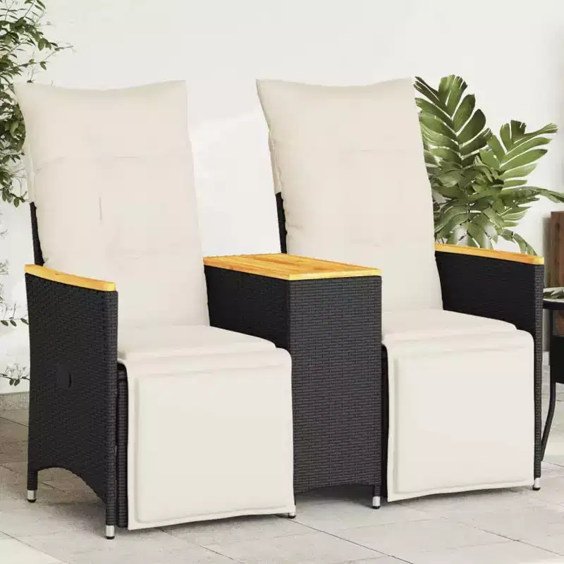 vidaXL Reclining Garden Sofa Black, Cream White
