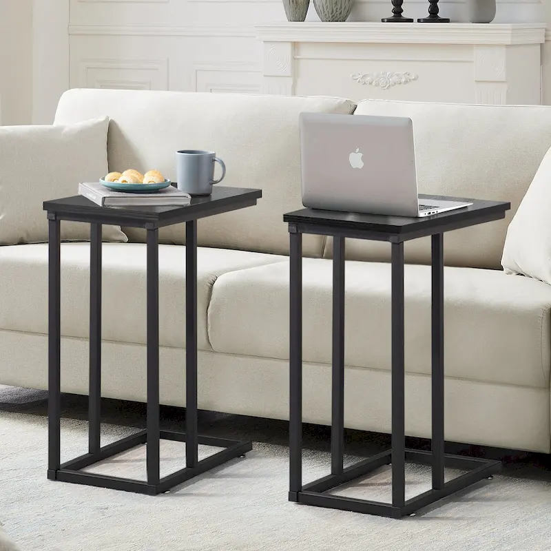 VECELO C-Shaped End Table Small Side Table Sofa Table with Metal Frame C-Shaped Couch Table Nightstand Set of 2