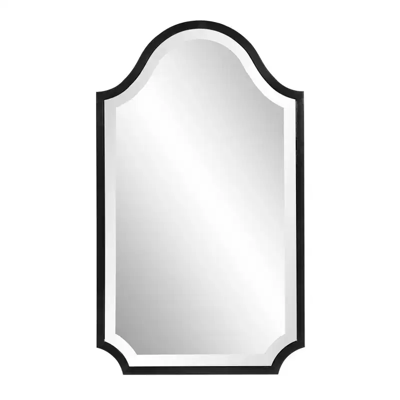 Howard Elliott Brushed Black Stainless Steel Framed Shield Mirror: Arched Top, Wall Mount, Modern Decor