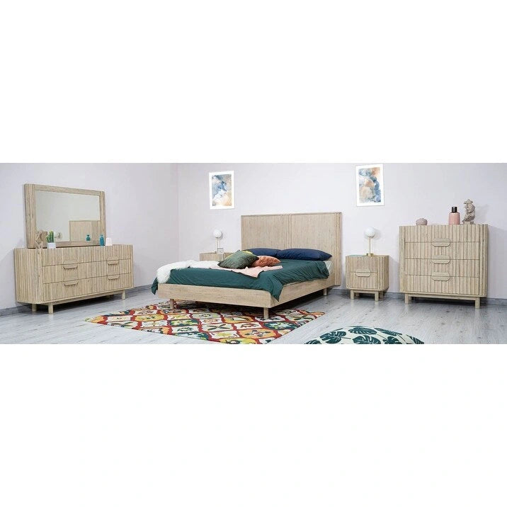 6-Drawer Dresser – Beige, Solid Acacia Wood, Velvet-Lined Top Drawers, Metal Glides