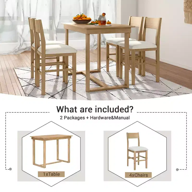 Whisen 5-Piece Counter Height Dining Set with Table & 4 Chairs