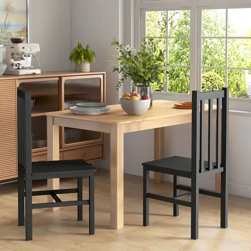 HOMCOM Dining Chairs, Set of 2 Farmhouse Kitchen & Dining Room Chairs with Slat Back, Pine Wood Seating for Living Room