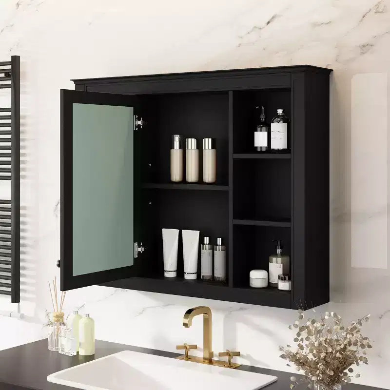 FAMYYT 35 in. W x 27.5 in. H Rectangular MDF Board Surface Mount Bathroom Medicine Cabinet with Mirror, Soft-Close Hinge