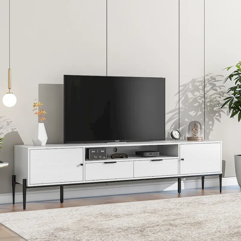 White and Gold Storage Cabinet with 2 Doors, Buffet Sideboard Cabinet with Storage