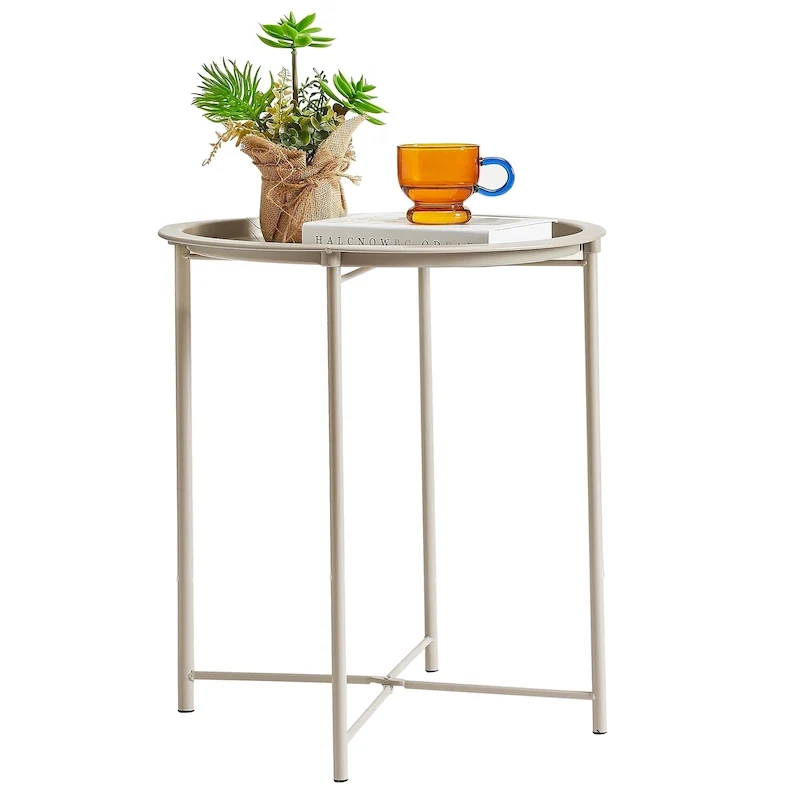 Folding Round TV Tray Table, Small Round Steel Side Table, No Assembly Required - 18.5 x 18.5 x 19.7 in