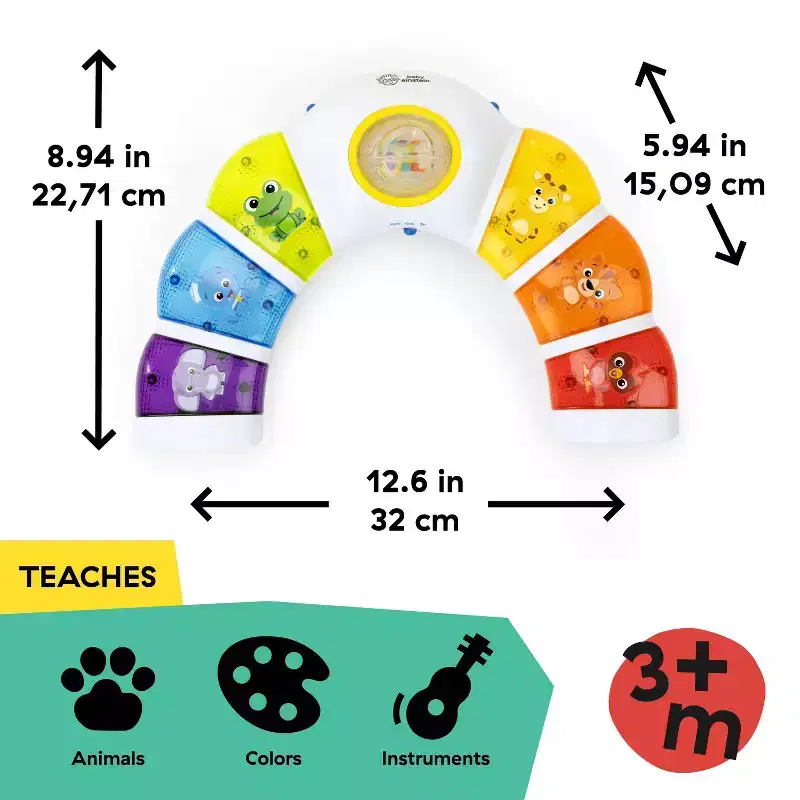 Baby Einstein Glow & Discover Light Bar Tummy Time Toy: Sensory Development, Music, Illustrated Animals, Multiple Modes