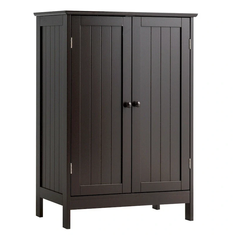 Gymax Bathroom Floor Storage Cabinet Double Door Kitchen Cupboard Shoe