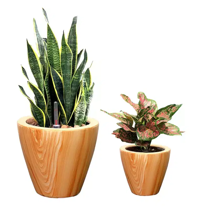 2-Pack Light Wood Self-Watering Planter Pot for Indoor Outdoor Use, Flower Pot with Reservoir, Drainage and Weather-Ready Design