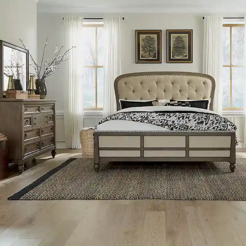 Americana Farmhouse Shelter Bed, Dresser and Mirror Bedroom Set