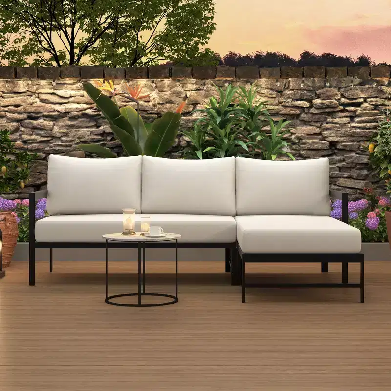 Outdoor Patio Sofa, L-Shaped Couch with Iron Frame, Weather-Resistant, Ideal for Patio, Balcony & Garden - ModernLuxe