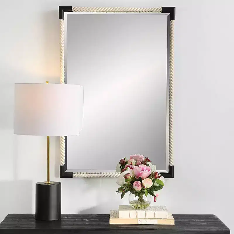 White Rope & Black Iron Rectangular Wall Mirror, 1-Panel