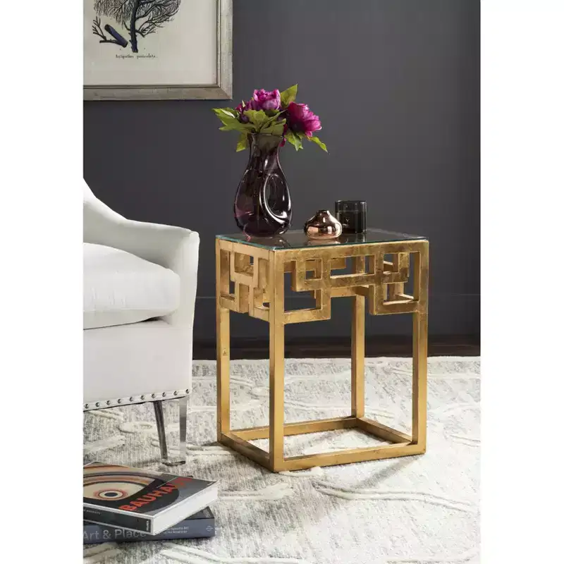 Byram End Table - FOX2574A - Gold/Clear - Safavieh Couture