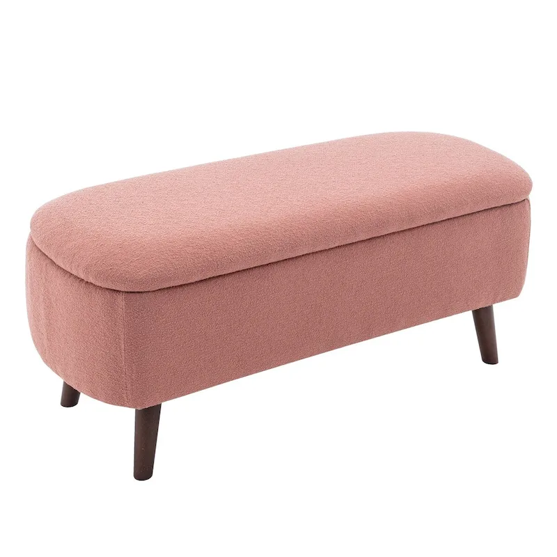 Porthos Home Celia Boucle Fabric Storage Bench with Rubberwood Legs