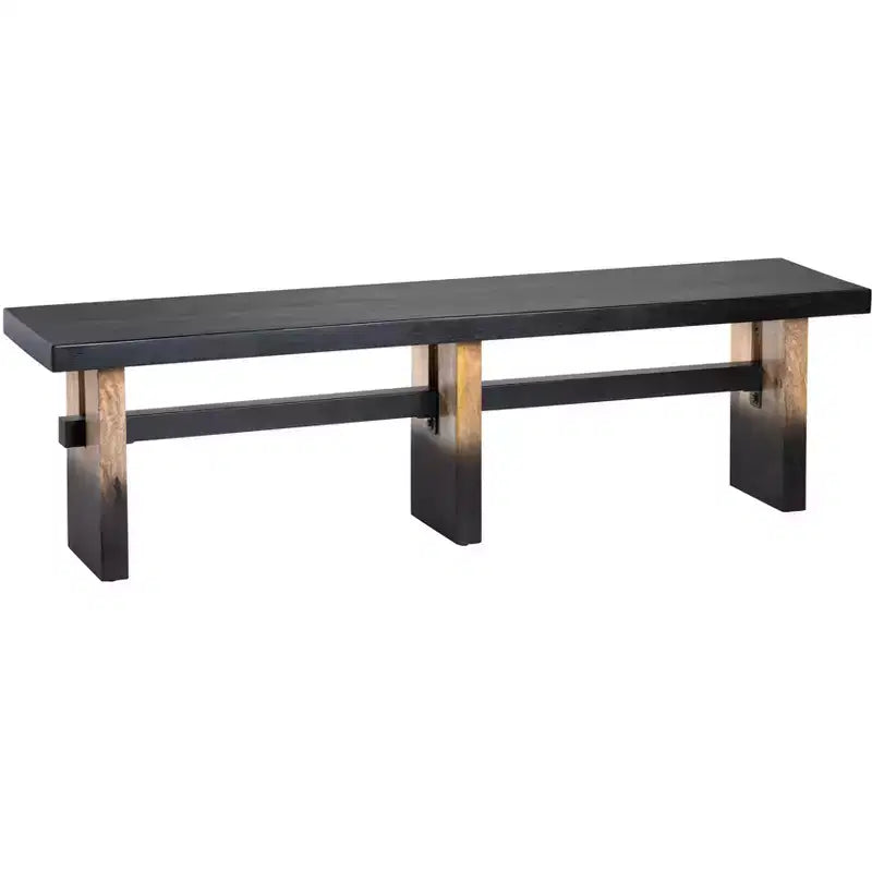 65" Black Accent Bench with Mango Wood Frame