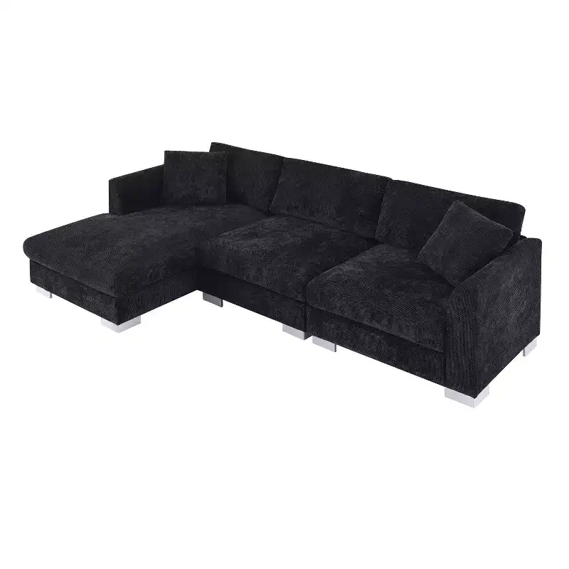 Modern Cloud Sectional Sofa L-shaped Luxury Couch Set with Chaise and Free Pillows Chenille Fabric