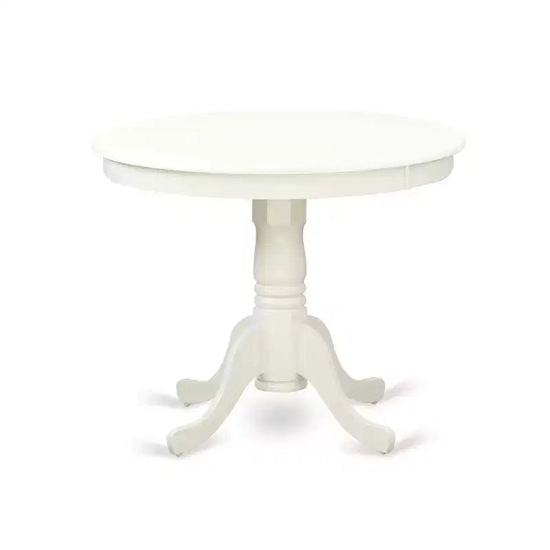 3-Piece Linen White Finish Solid Wood Top - Round Upholstered Dining Room Set - Seats-4