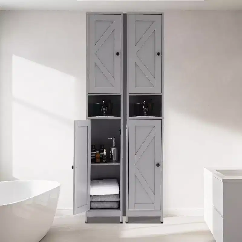COZONY Tall Freestanding Storage Cabinet, Narrow Organizer w/ Sliding Doors, Drawer & Adjustable Shelves