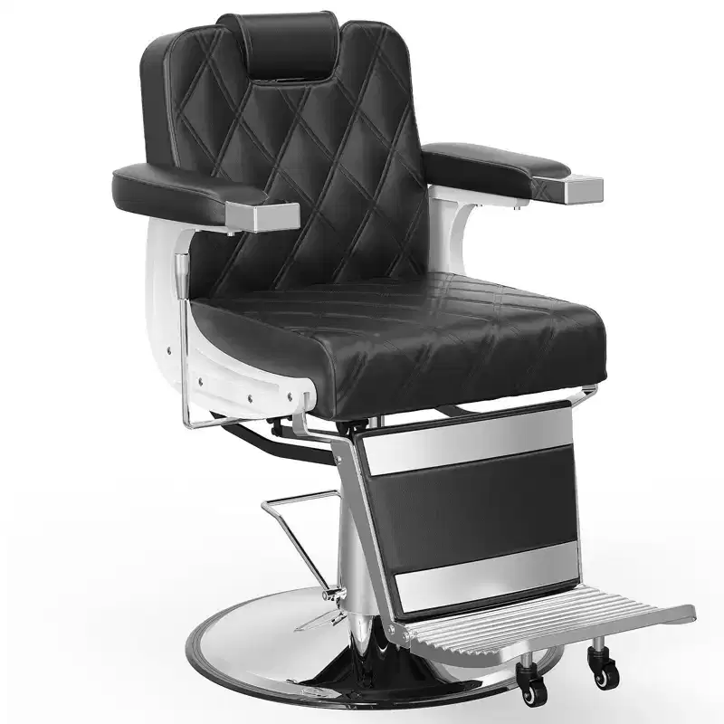 Modern Heavy Duty Hydraulic Reclining Barber Chair with Diamond Stitching