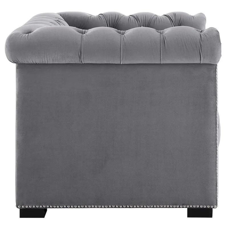 Chesterfield Armchair – Midnight Blue / Aqua / Grey / Ivory, Performance Velvet, Button Tufted, Seats 1