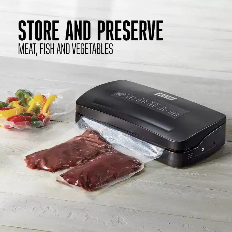 Weston Vacuum Sealer with Roll Store & Cutter 65-3001-W: Black Plastic Vacuum Food Sealer Machine, 1-Year Warranty