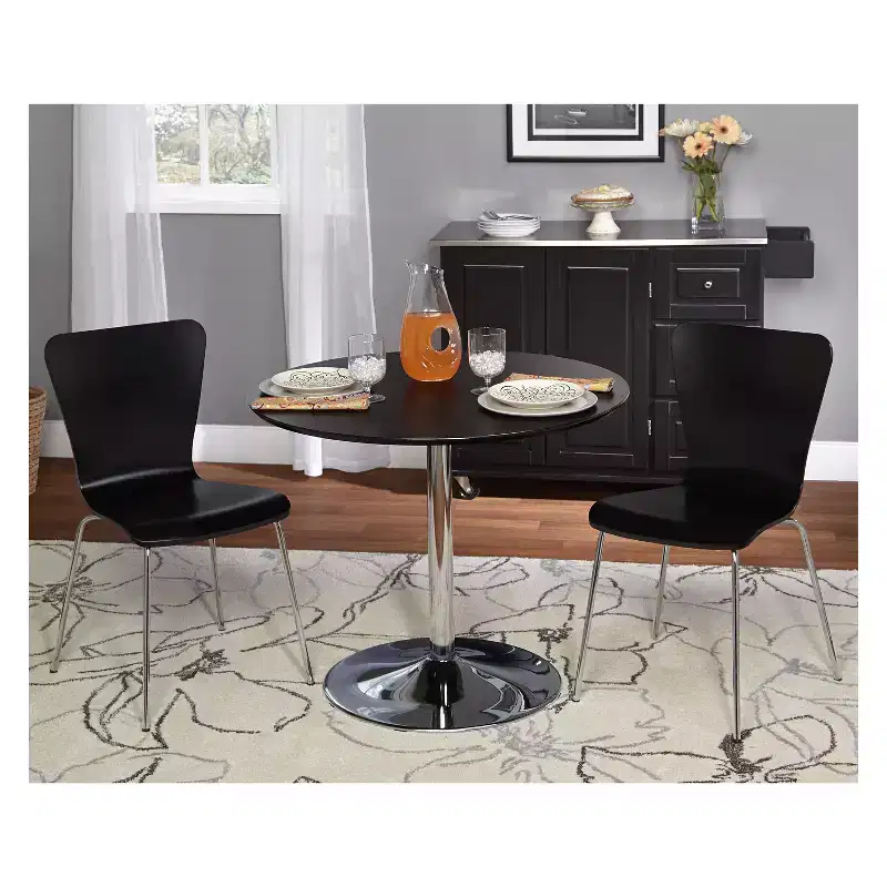 Buylateral 3pc Hillboro Modern Dining Set Black: Round Table, Metal Frame, 2 Armless Chairs
