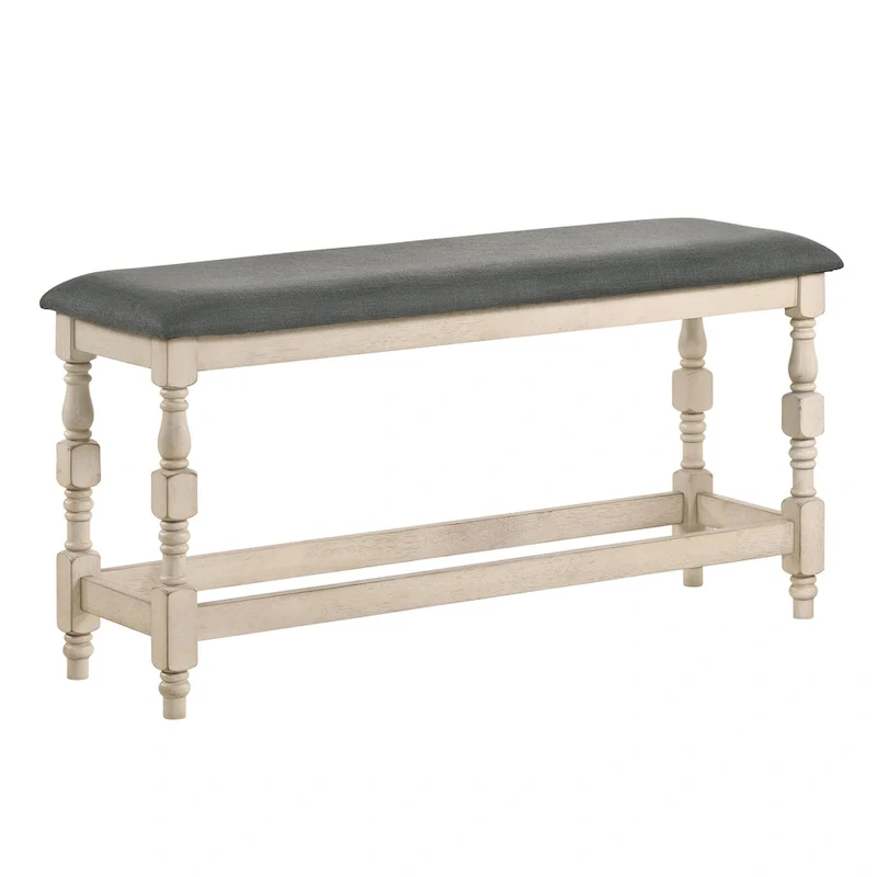 50-Inch Farmhouse Counter Height Upholstered Bench with Turned Legs