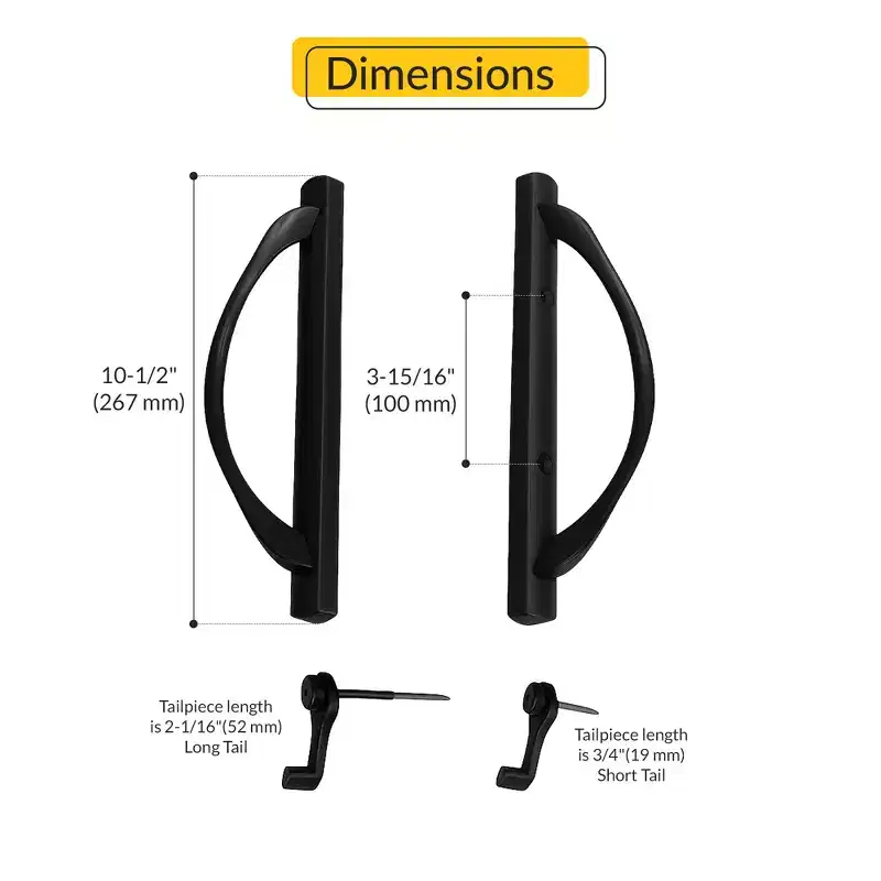 Brixwell 13-588b Patio Door Handle Set with Tail Pieces, 3-15/16 Hole Spacing, Black Finish