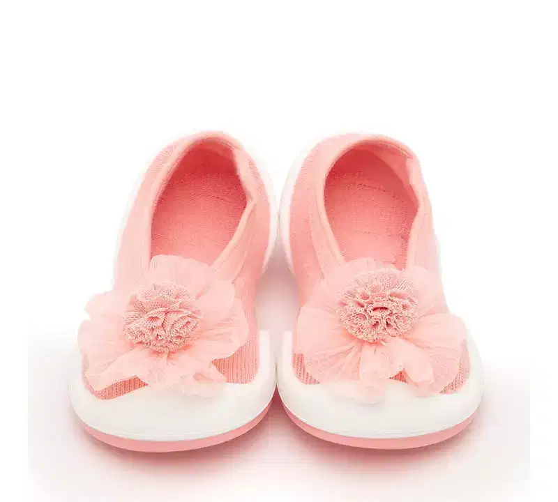 Komuello Toddler Girl First Walk Sock Shoes Flat Style - Pompom Flower Pink