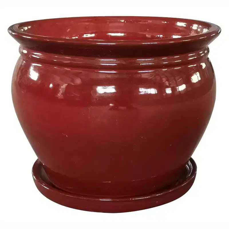 Southern Patio Wisteria 8 Inch Round Ceramic Indoor or Outdoor Garden Planter Pot with Saucer for Flowers and Plants, Red (3 Pack)