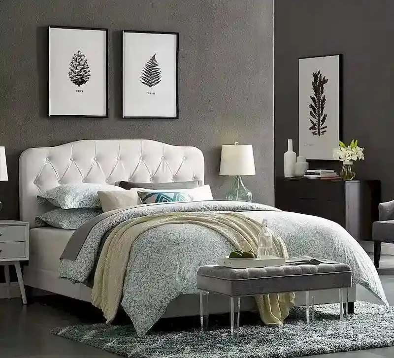 King Leather Platform Bed with Button Tufted Headboard
