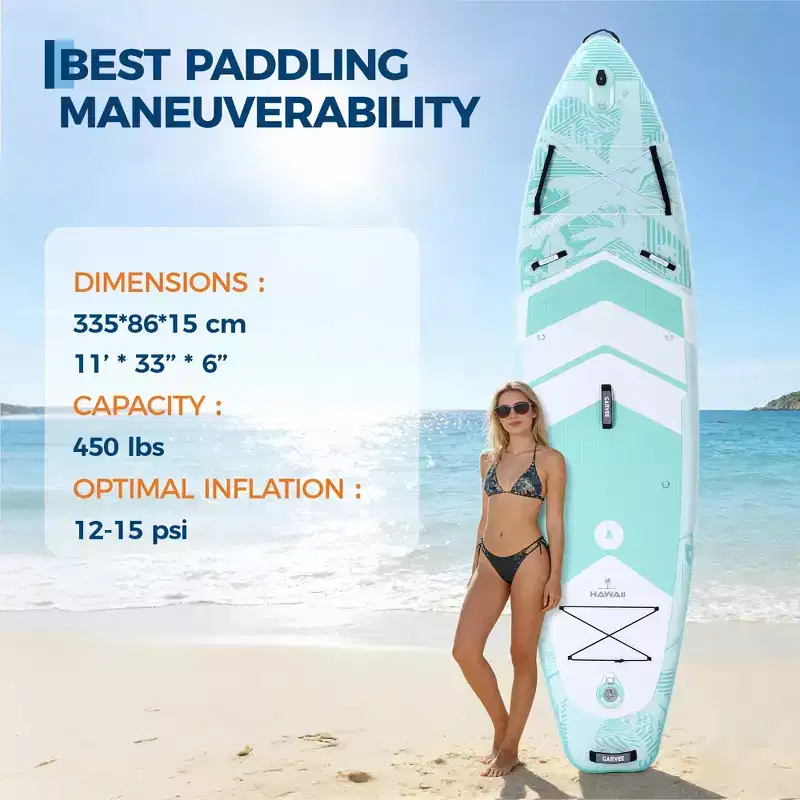 Blue PVC Inflatable Paddle Board with Water Bag, High End Model for Stability and Performance